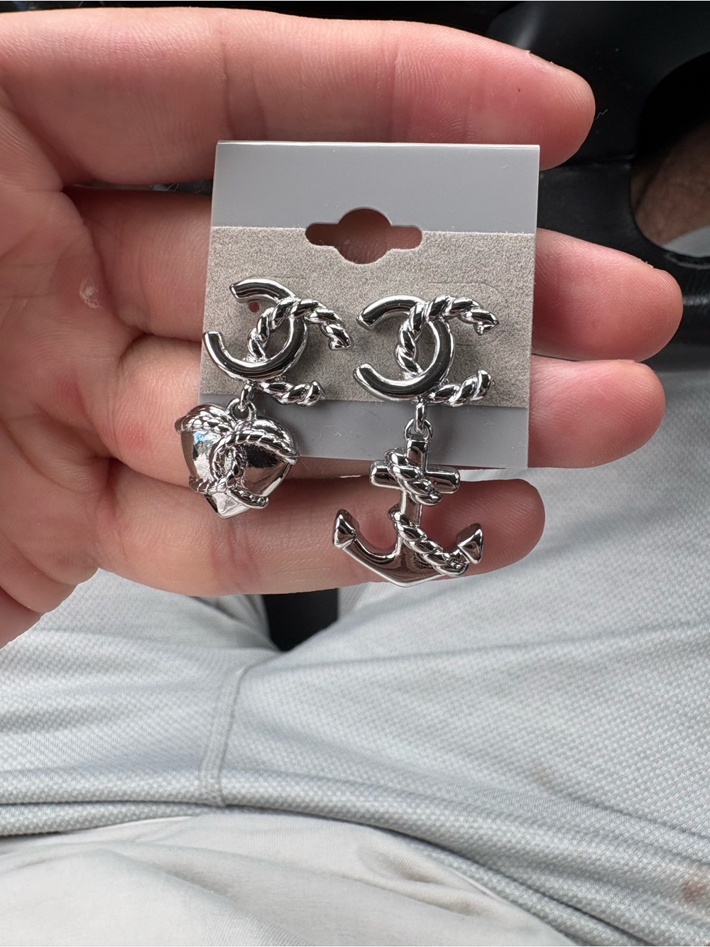 CHANEL CC Logos Marina collection earrings silver tone